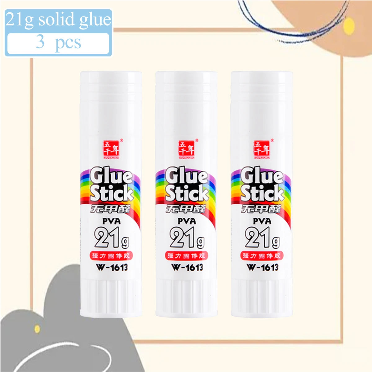 Three tubes of 21g solid PVA glue sticks for crafting and office use
