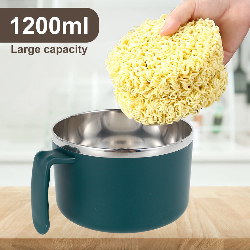 Cuenco de Ramen de Acero Inoxidable con Tapa Colador y Cubiertos Plegables