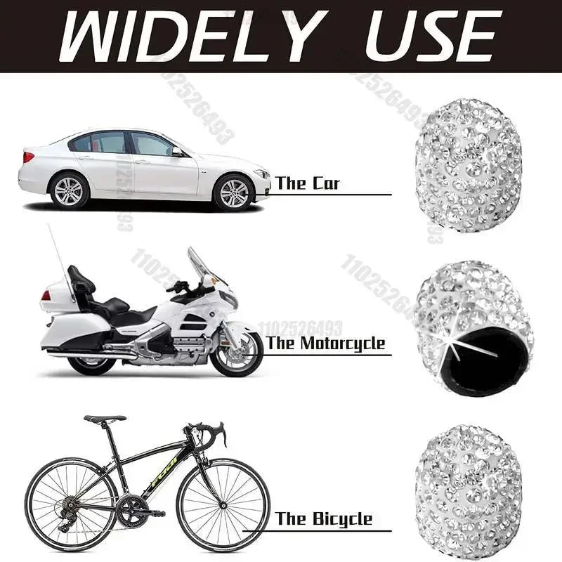 Set aus Kristall-Diamant-Reifventilschutzkappen für Auto, Motorrad und Fahrrad