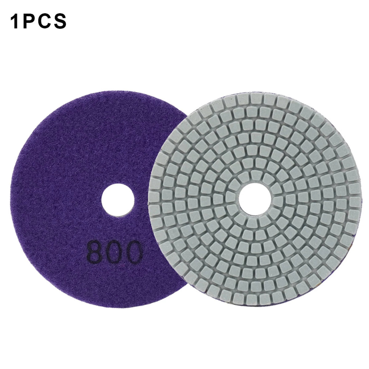 One purple and one gray diamond polishing pad set for stone and concrete.