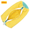Yellow and teal shoe washing machine bag with a soft bristled cleaning brush set