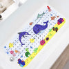 A colorful cartoon bathtub mat featuring sea creatures and fish with suction cups
