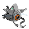 Gray half face respirator mask with anti-fog safety goggles and elastic strap