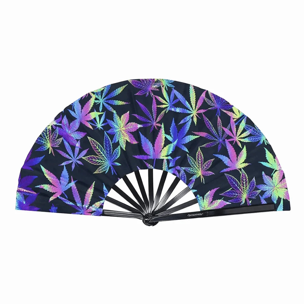 Holographic Folding Hand Fan with UV Glow Effect