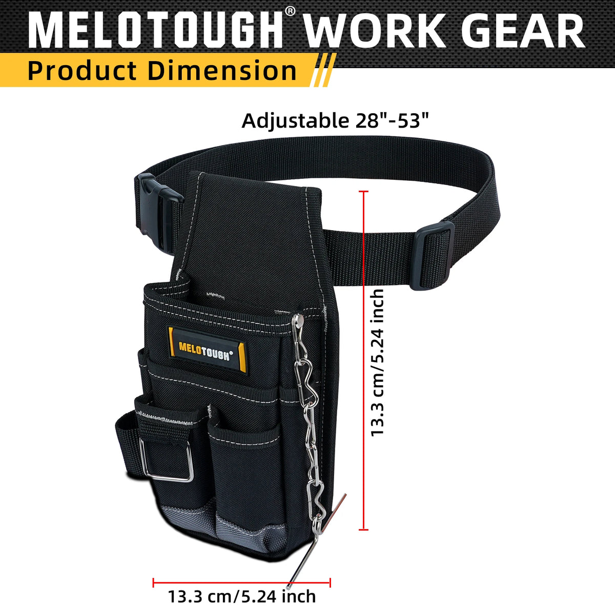 Black Melotough work gear tool pouch with adjustable strap and belt clip