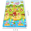 A colorful soft EVA foam baby play mat featuring a farm animal design with various figures and scenery.