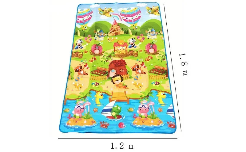 A colorful soft EVA foam baby play mat featuring a farm animal design with various figures and scenery.