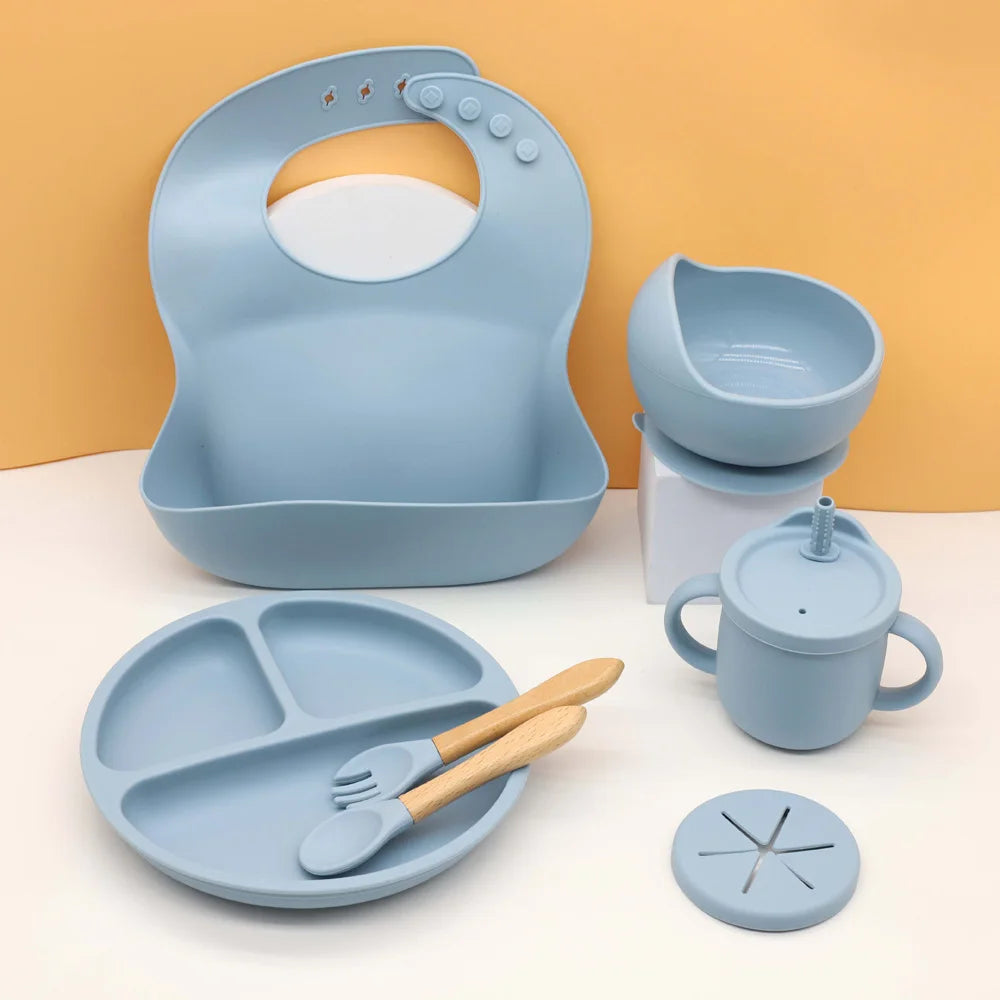 Complete Silicone Baby Tableware Set with Suction Plate and Utensils