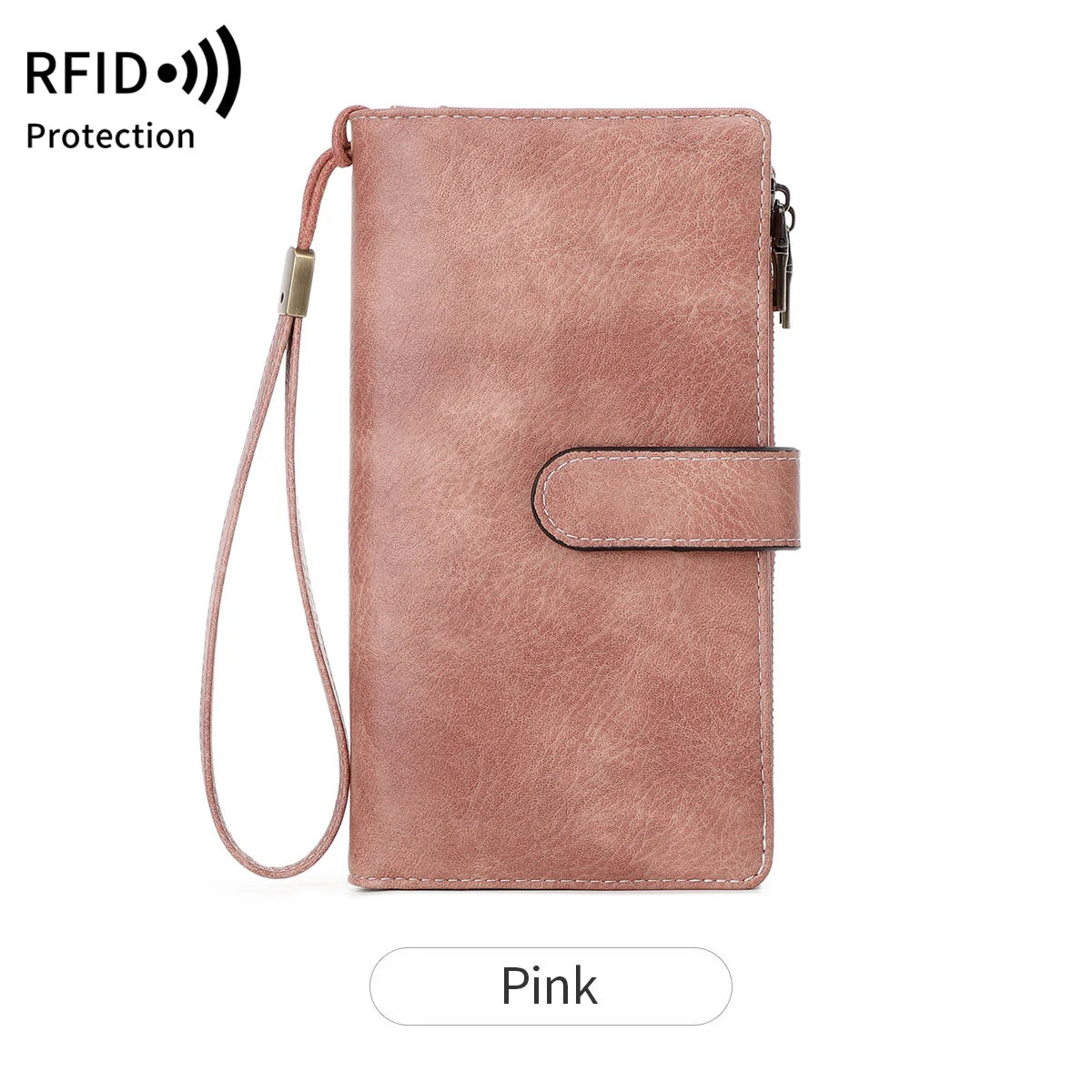 Vintage RFID-Blocking Long Wallet with Wristlet Strap