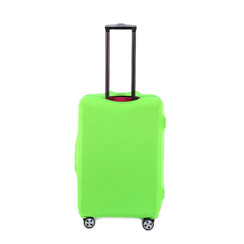 A bright lime green elastic travel luggage cover for a suitcase.