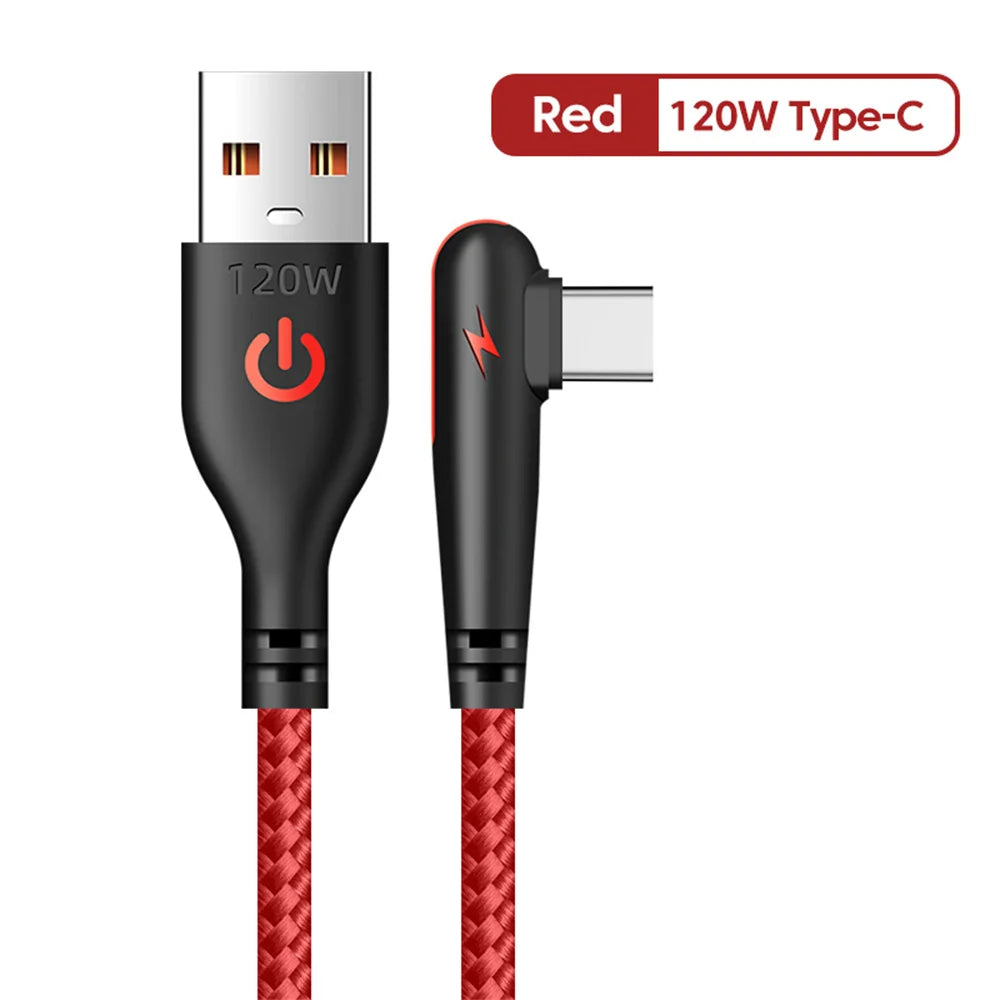 120W Fast Charging USB-C Cable with 90° Elbow Design