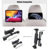 Adjustable car tablet mount for rear seat entertainment showing various mounting options and compatibility