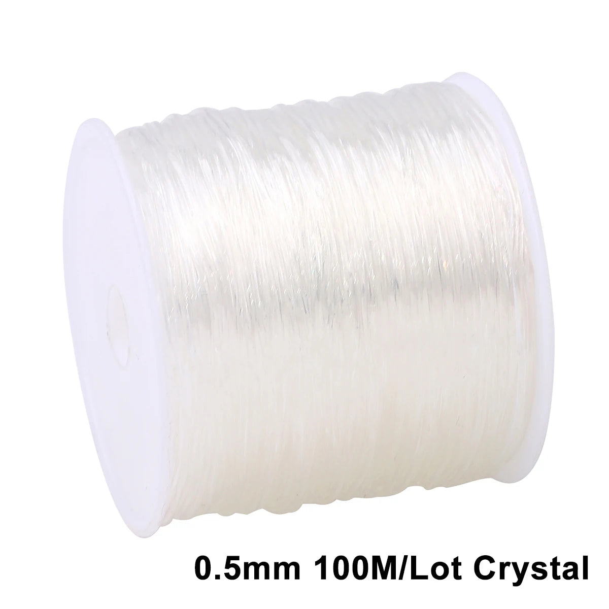 A spool of 0.5mm 100M lot crystal elastic cord for jewelry making and beading.