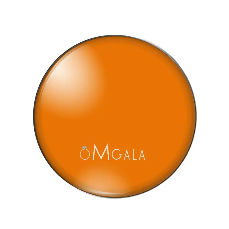 A round, glossy orange glass photo cabochon for jewelry making.