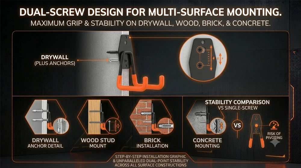 Heavy-Duty Wall Mount Metal Hooks for Garage and Workshop Storage
