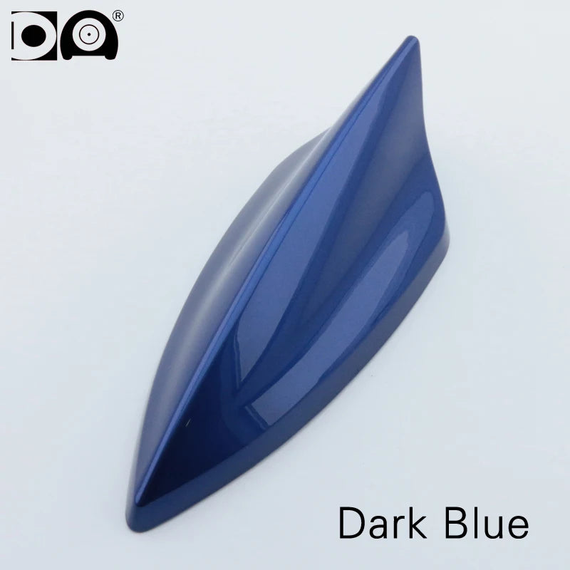 A dark blue 5D shark fin car antenna with a smooth, aerodynamic shape.