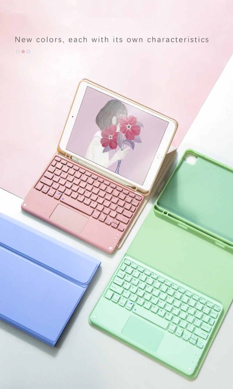iPad Keyboard Case with Touchpad - Foldable Smart Cover for Multiple iPad Models
