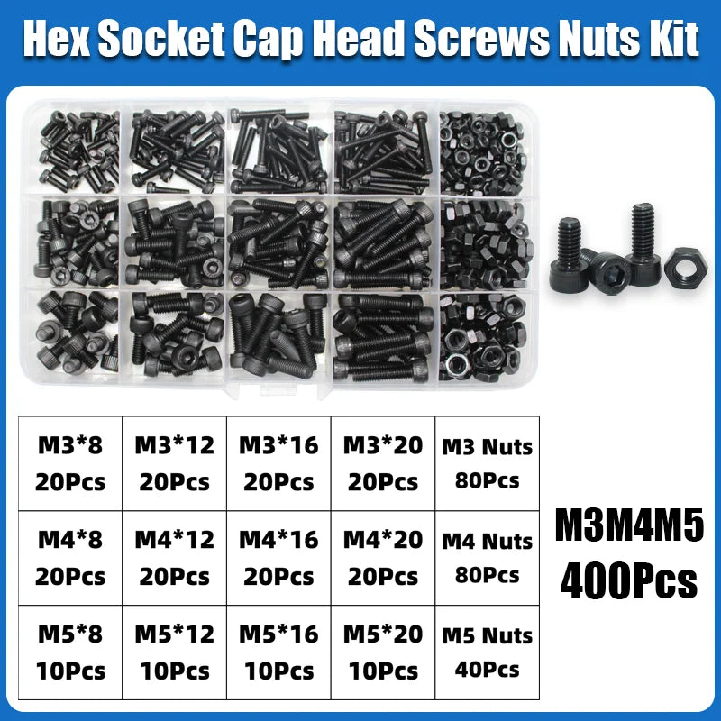 12.9 Grade Carbon Steel Hex Socket Cap Screw and Nut Assortment Kit