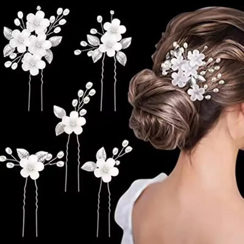 Elegant Floral Hair Stick — Pearl Flower Hairpin for Weddings & Parties