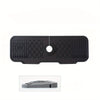 Black silicone faucet splash guard with a foldable edge and a central hole.