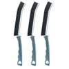 A set of three black and silver multifunctional crevice cleaning brushes.