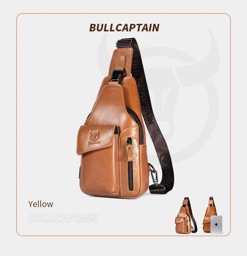 Men's Genuine Leather Sling Backpack with USB Charging Port