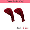 Two red stretchable spandex dreadlock tube hair protection caps shown from the side.