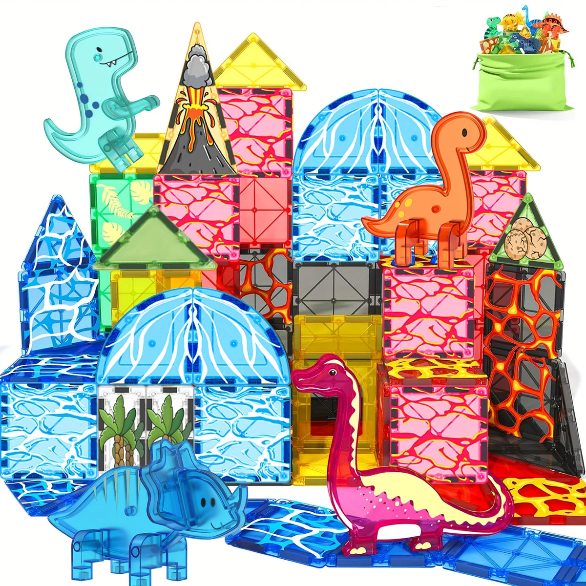 Magnetic Dinosaur Volcano Building Blocks Set