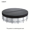 A round above-ground swimming pool cover with a black top and silver trim.