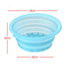 Light blue foldable silicone ice face mask bowl with a built-in tray and measuring lines.