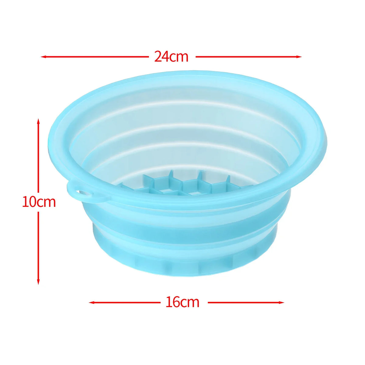 Light blue foldable silicone ice face mask bowl with a built-in tray and measuring lines.