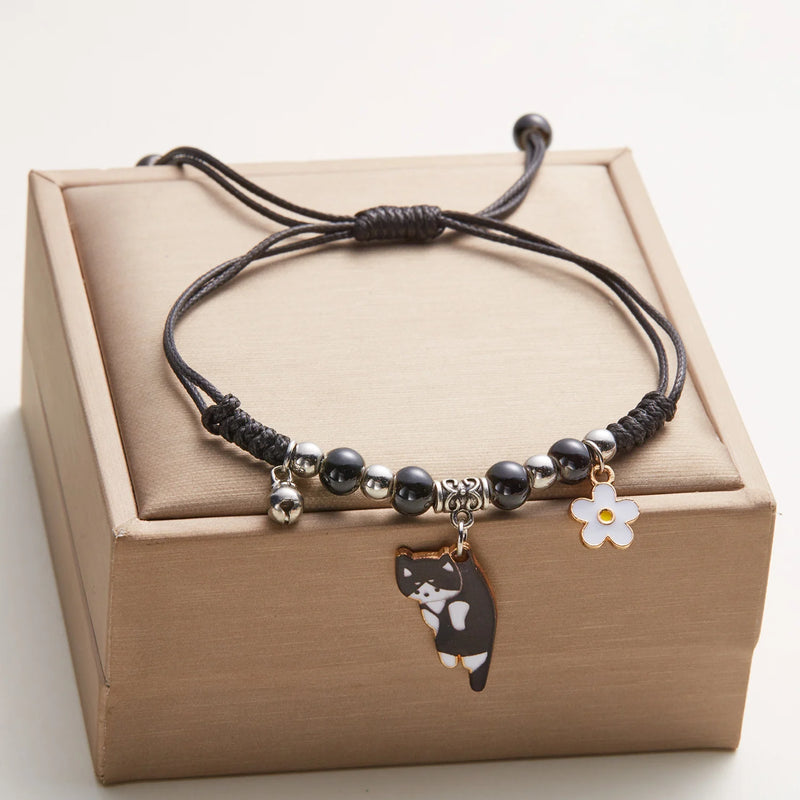 Enamel Cat & Flower Charm Bracelet