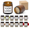 A collection of soy candles in glass jars featuring various scents like Jasmine, Wild Bluebell, Lavender, and Rose.