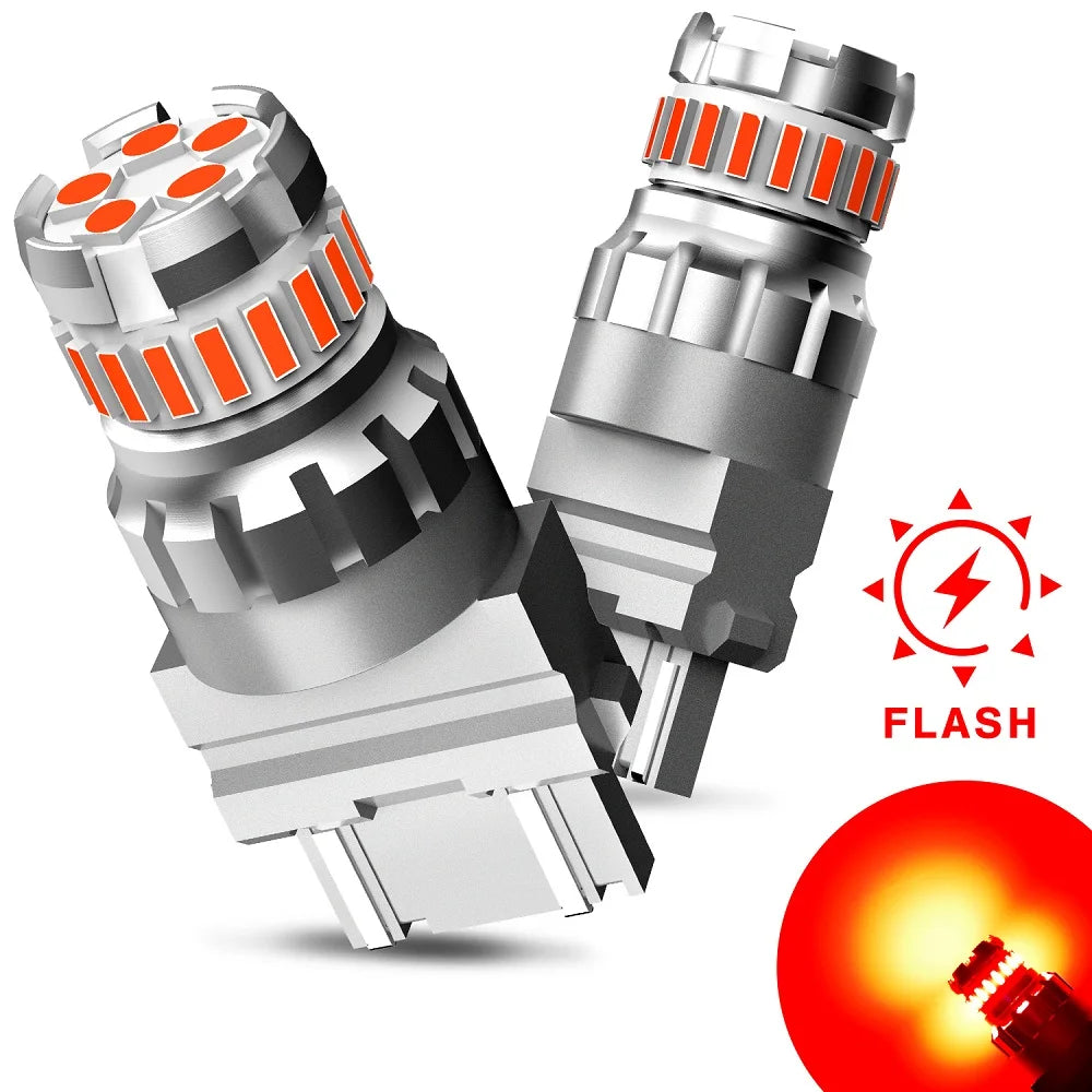 Red LED Brake Light Bulbs with Strobe Function – 1200 Lumens, Plug-and-Play