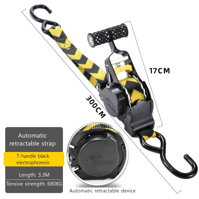 Black automatic retractable strap with a T-handle for electrophoresis, measuring 17cm.