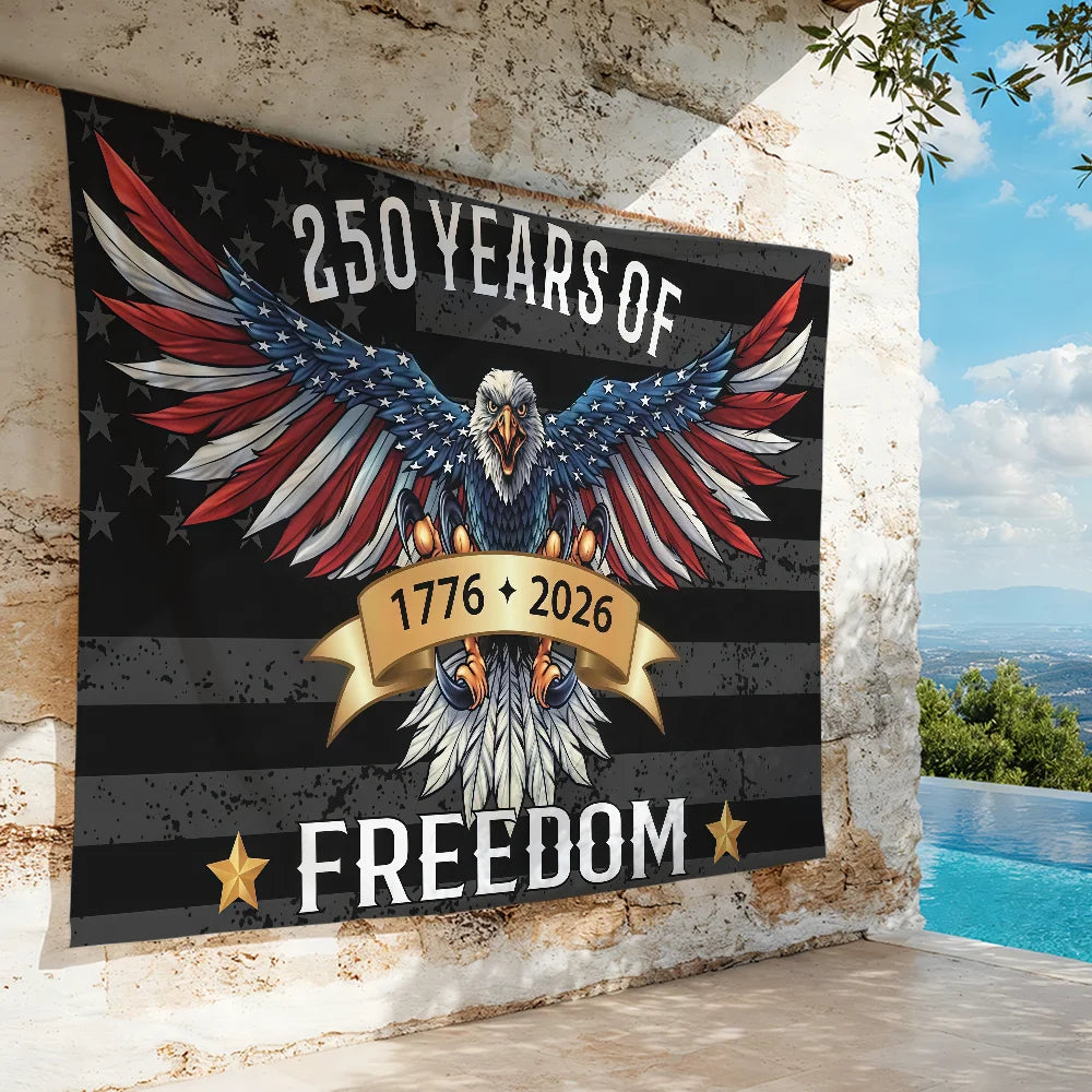 Impression sur toile d'aigle aux ailes déployées et texte : 250 ans de liberté 1776 à 2026.