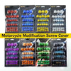 A collection of motorcycle screw cap covers in various colors and styles packaged for modification.