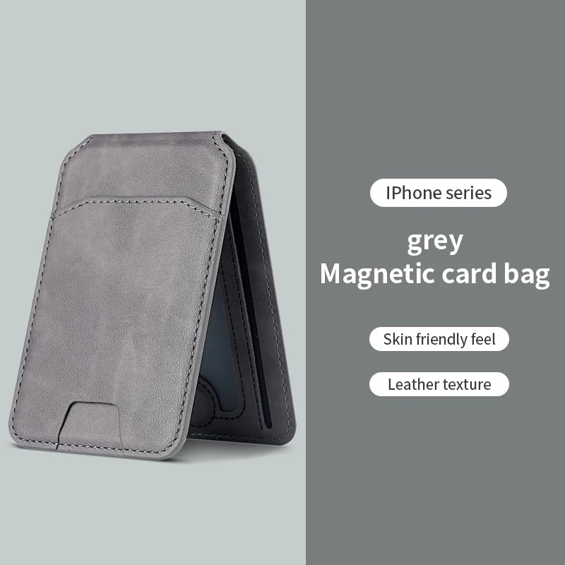 Grey magnetic card bag leather wallet case for iPhone with card holder
