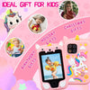Pink unicorn themed smart phone for kids with dual camera and music player gifts