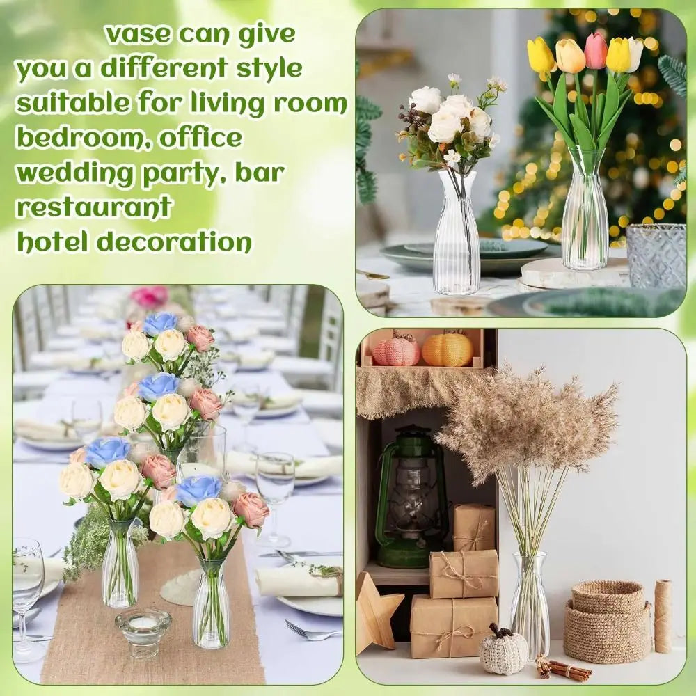 Clear Striped Plastic Flower Vase for Desk & Home Decor