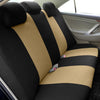 Car seat covers featuring a black and tan honeycomb mesh pattern on a vehicle seat.