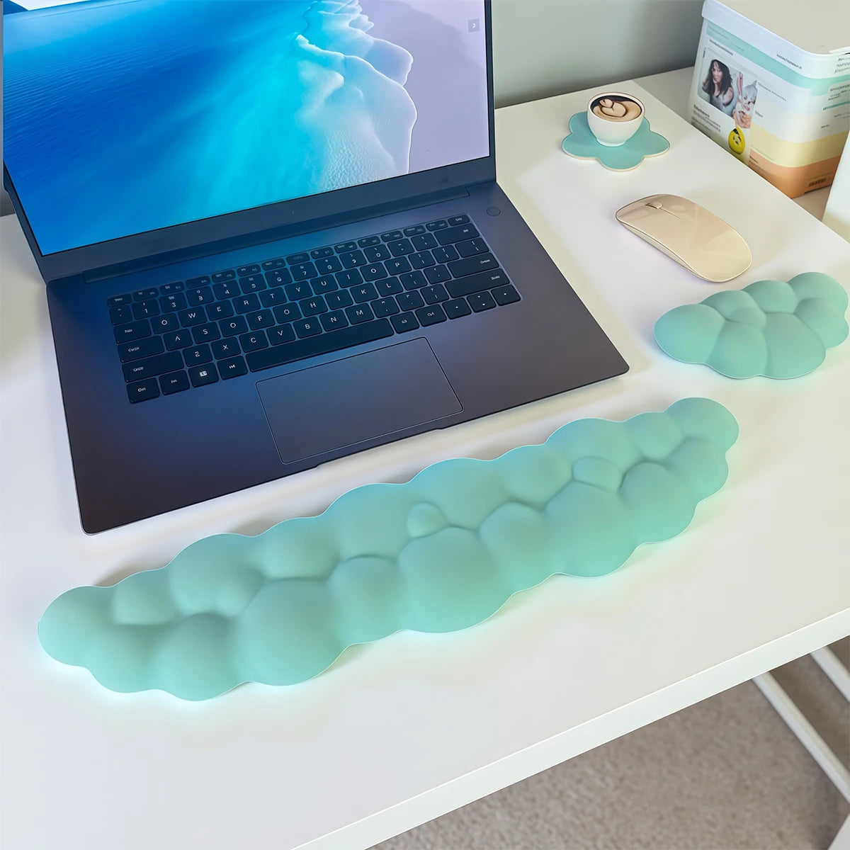 Cloud Wrist Rest Set with Floral Coaster and Non-Slip Base