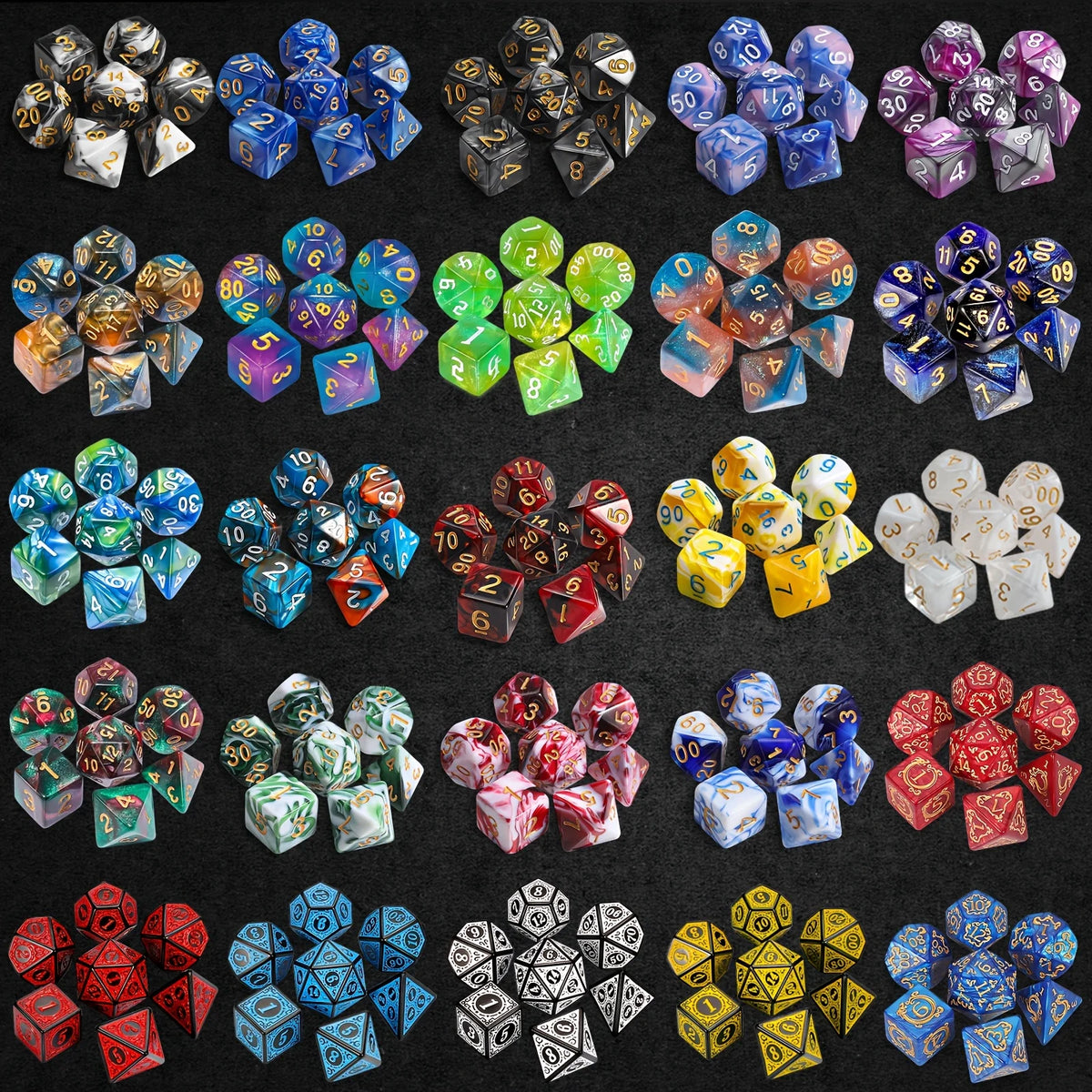 Polyhedral Dice Set with Velvet Pouch