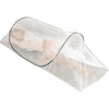 A person is lying inside a clear, portable instant pop-up mosquito net designed for single bed protection.