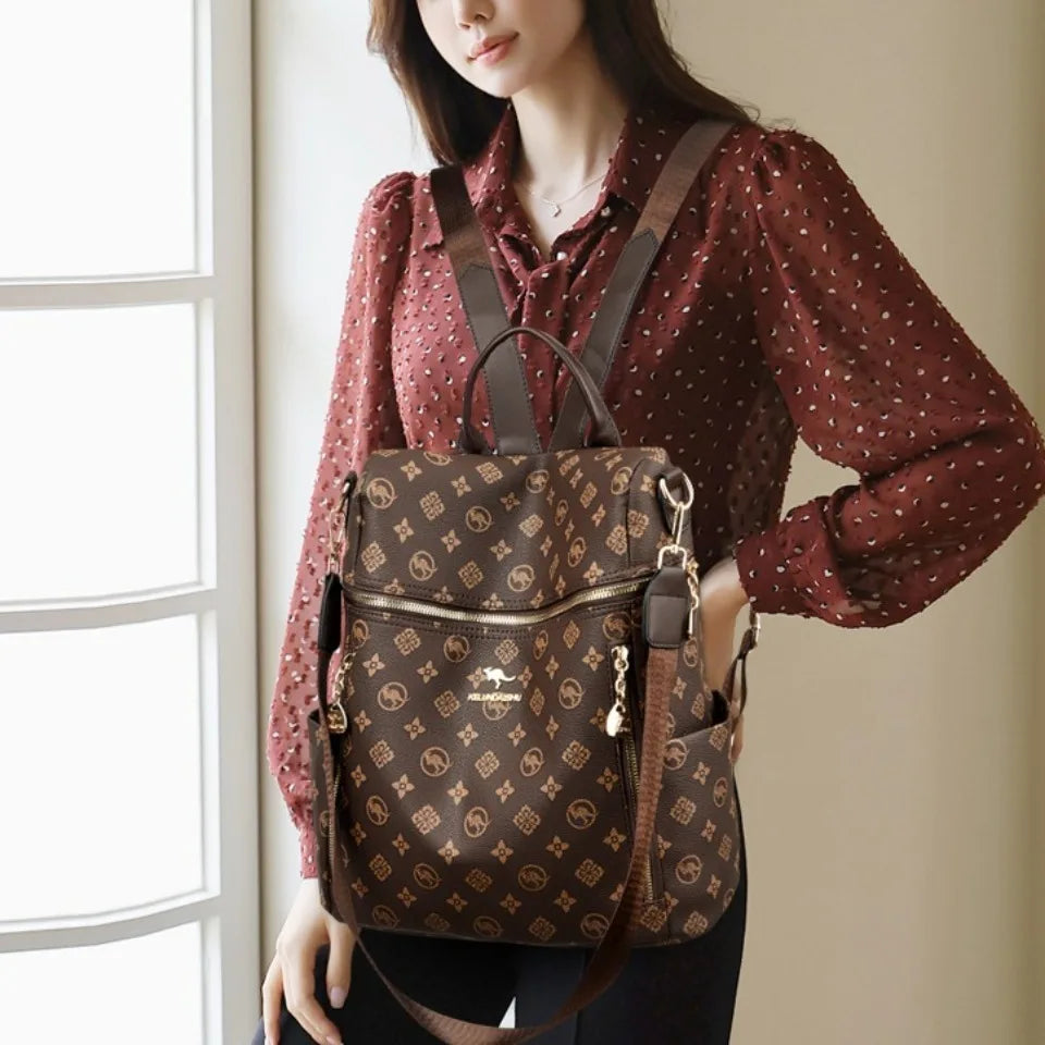 Women's Genuine Leather Backpack with Multiple Pockets