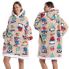 Beige Patchwork Oversized Fleece Hoodie, Vorder- und Rückansicht