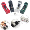 A set of red, black, and green watch band link remover and pin extractor kits with various tools.