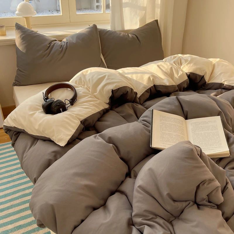 4-Piece Cotton Bedding Set with Duvet Cover, Flat Sheet, and Pillowcases