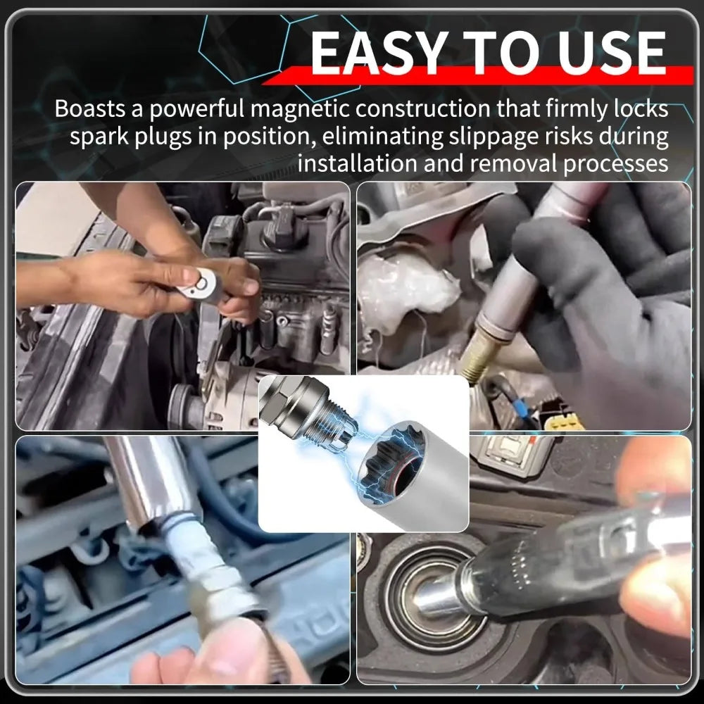 Universal Joint Spark Plug Socket Set with Magnetic Thin Wall Design