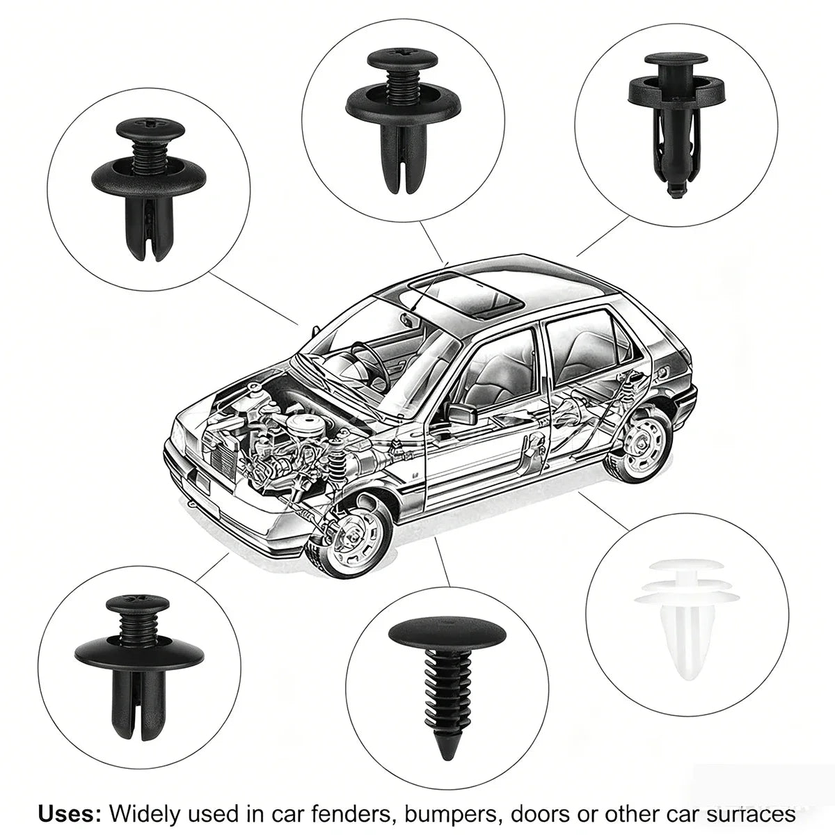 Universal Auto Fastener Clip Assortment Kit for Car Body Trim and Panels